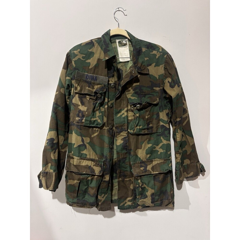 Vintage 70s US Army Camo Coat Jacket Military  Women’s Small Bertie Industries